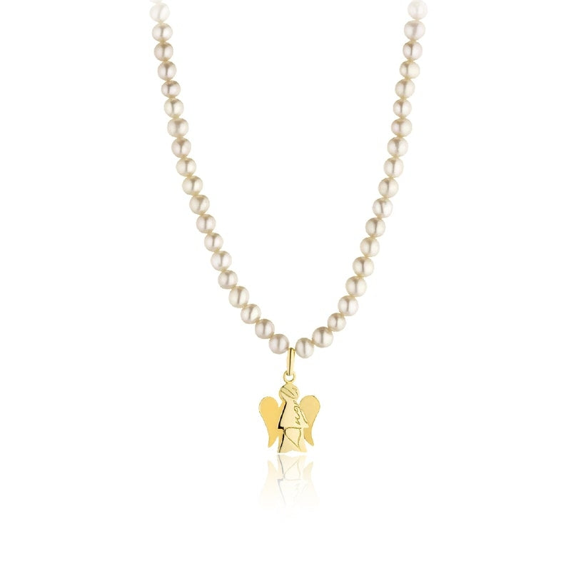 Collana Donna Oro 9 ck con Perle ed angelo pendente  Roberto Giannotti