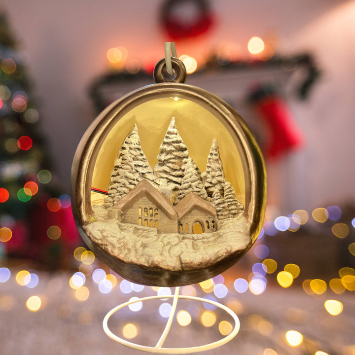 Sfera Di Natale Con Paesaggio Ceramex Led Taupe 18 cm 3035.2