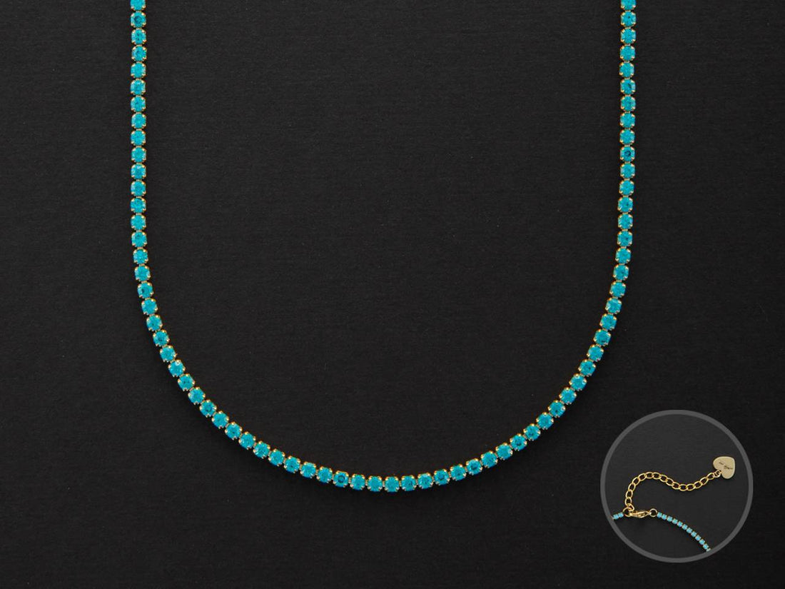Collana Donna 4US Cesare Paciotti Acciaio Tennis Zirconi Azzurri 2 mm 4UCL5851W