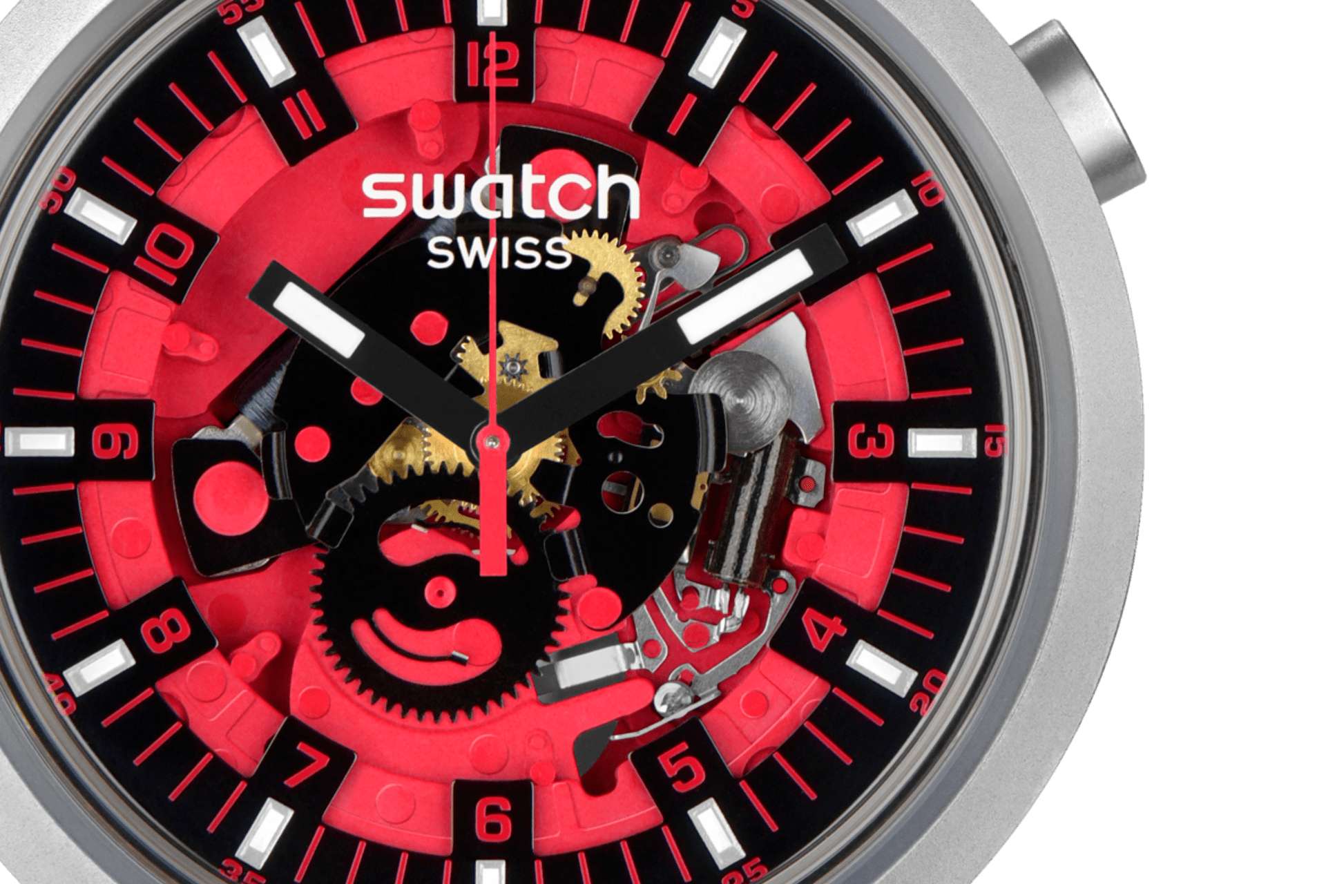 Orologio Uomo Swatch Acciaio Big Bold Red Juicy Gomma Quarzo Scheletrato SB07S110