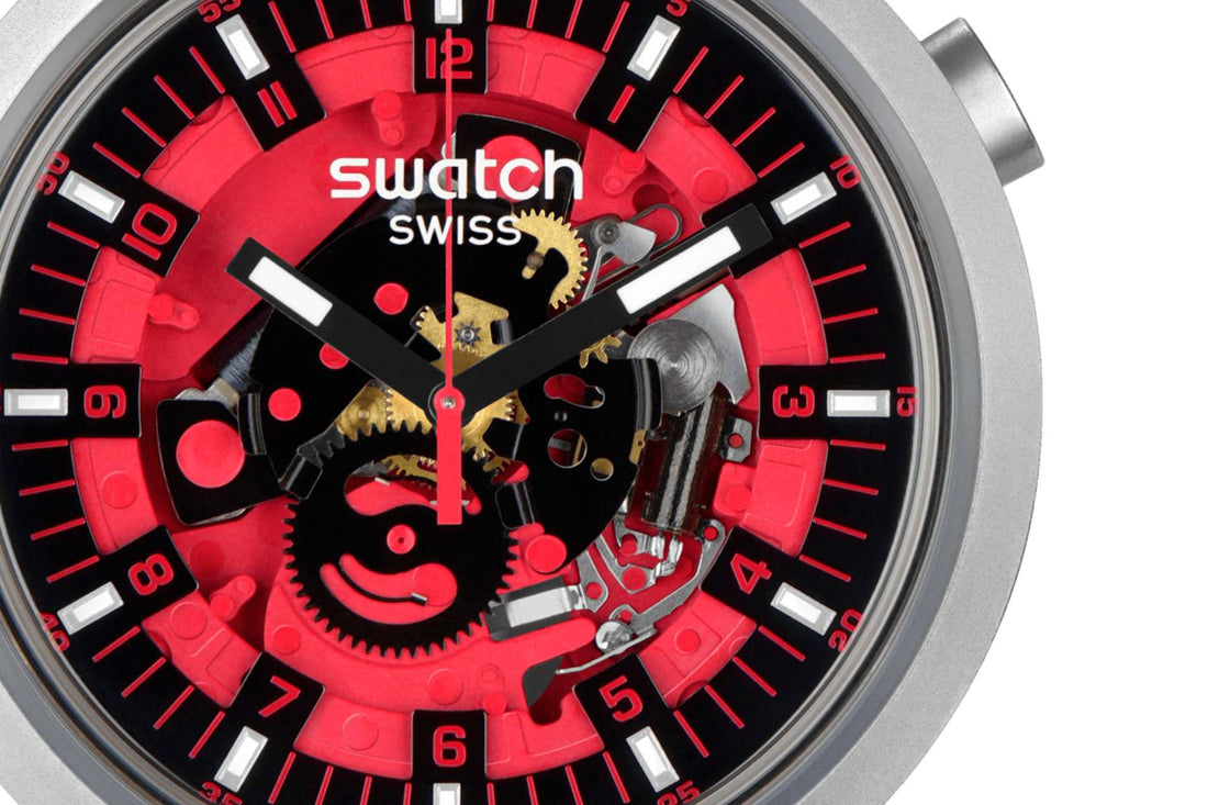Orologio Uomo Swatch Acciaio Big Bold Red Juicy Gomma Quarzo Scheletrato SB07S110