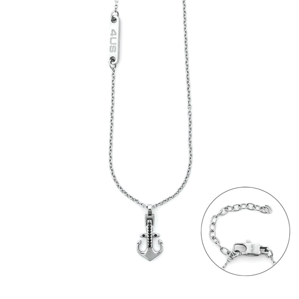 Collana Uomo 4US Cesare Paciotti Ancora Zirconi Neri 4UCL7520