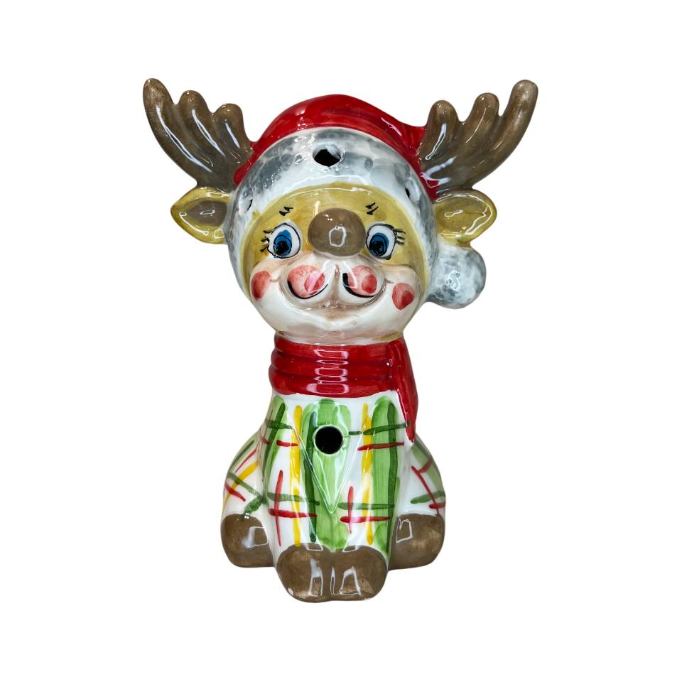 Renna Media Capodimonte Led Maglione Verde Sciarpa Rossa 16cm CAP38