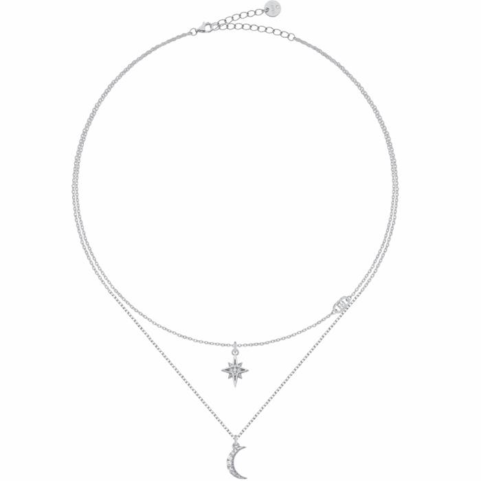 Collana Donna Liu Jo Argento 925 Multifilo Pendente Stella Luna Zirconi Bianchi ALJ357