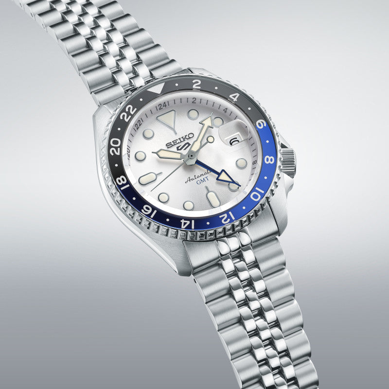 Orologio Uomo Seiko 5 GMT Sport Jubilè Automatico Nero Argentè Blu SSK033K1