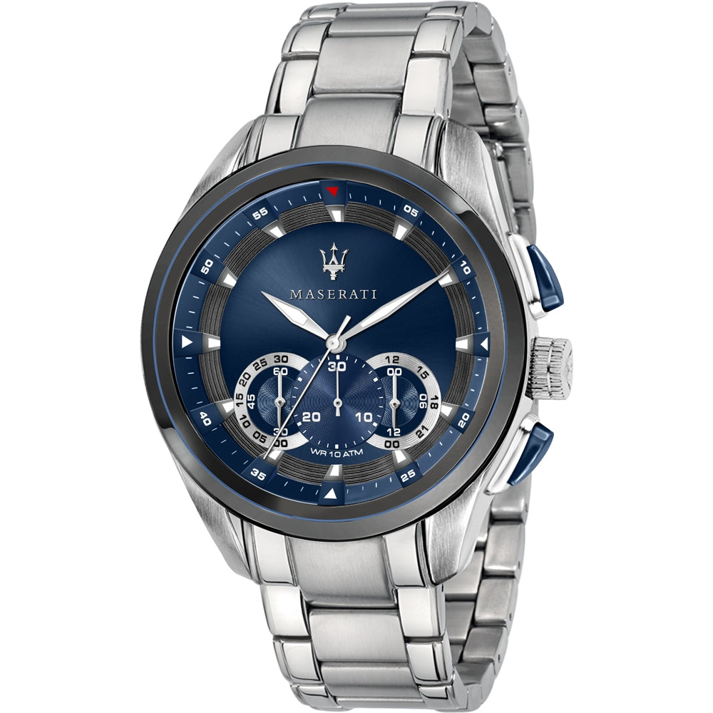 Orologio Uomo Maserati Acciaio Cronografo Quarzo Blu 45 mm Corona A Vite