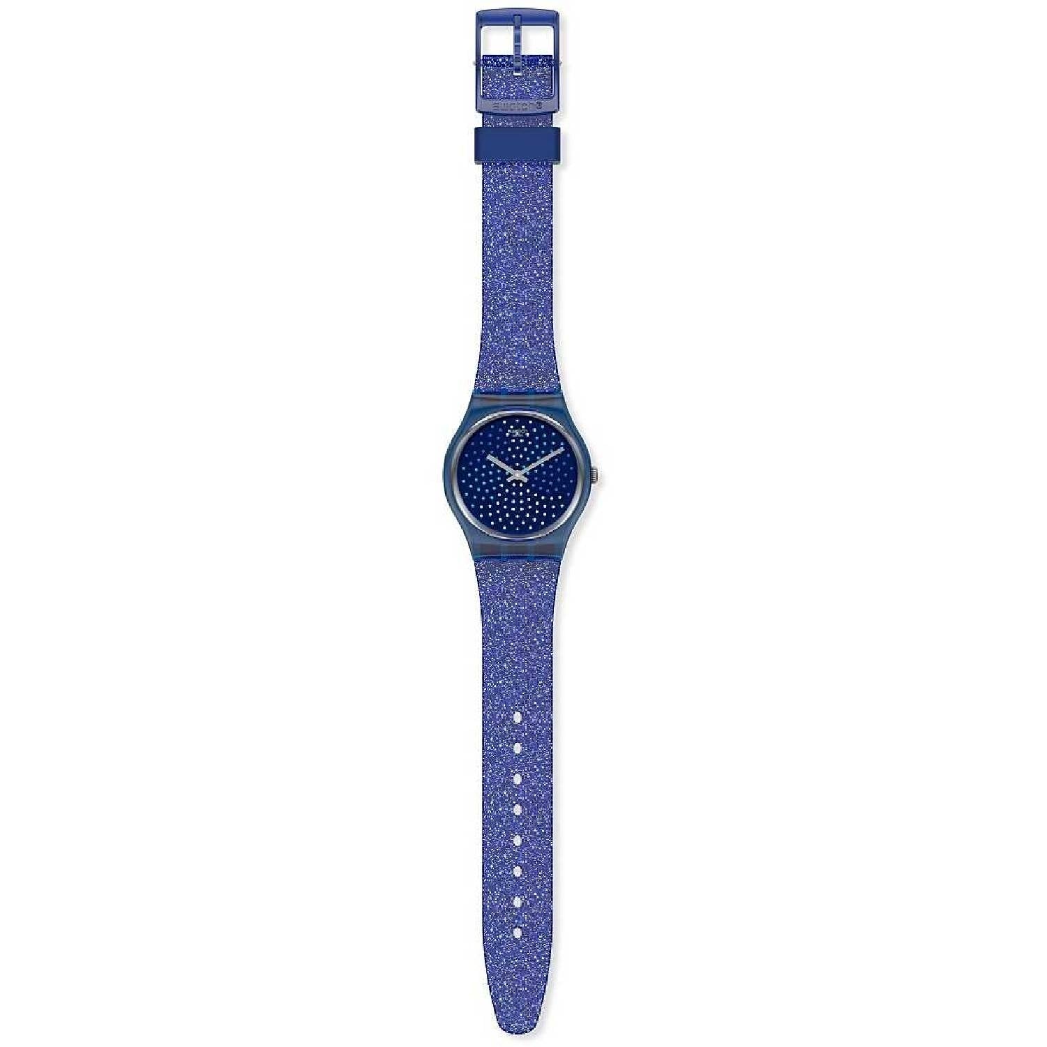 Orologio Donna Gomma Silicone Swatch Quarzo Solo Tempo Glitterato Blu GN270