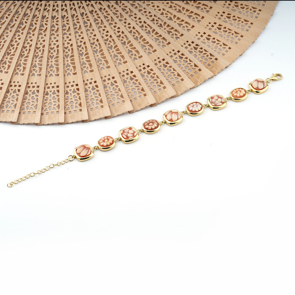 Bracciale Donna Cameo Italiano Argento Dorato 925 Fiori B19L-G