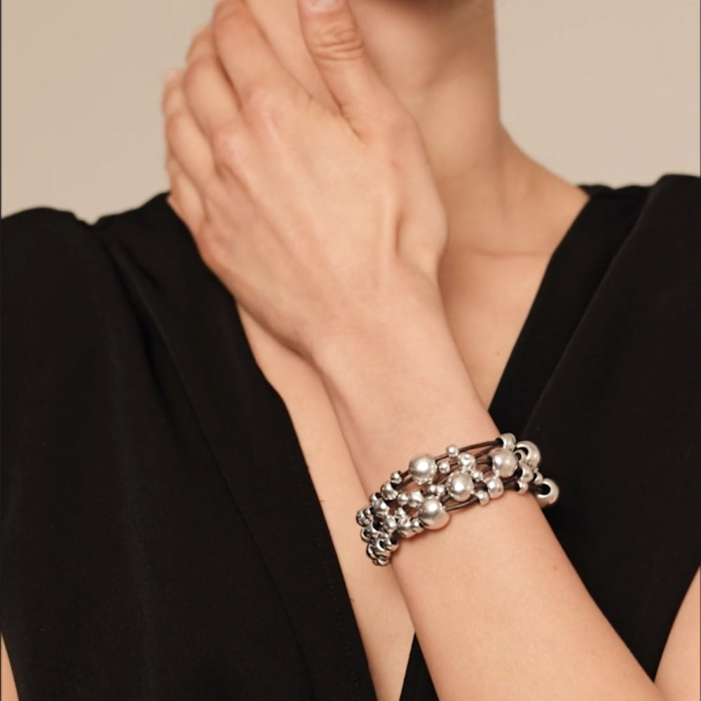 Bracciale Donna Uno de 50 Biglie Lucide Cuoio Multifilo PUL1861MTLMAROM