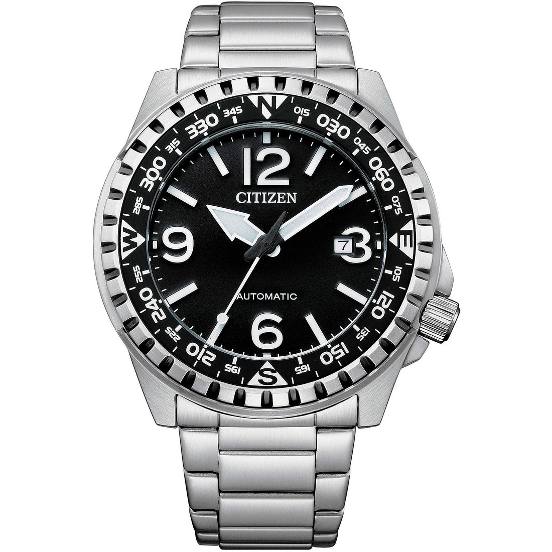 Orologio Uomo Acciaio Citizen Solo Tempo Data Military Automatico NJ2190-85E
