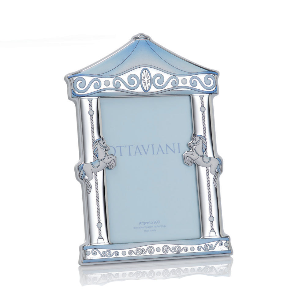 Cornice Porta Foto Bambino Ottaviani Giostra Azzurro Argento 925 10x15 cm 7026C