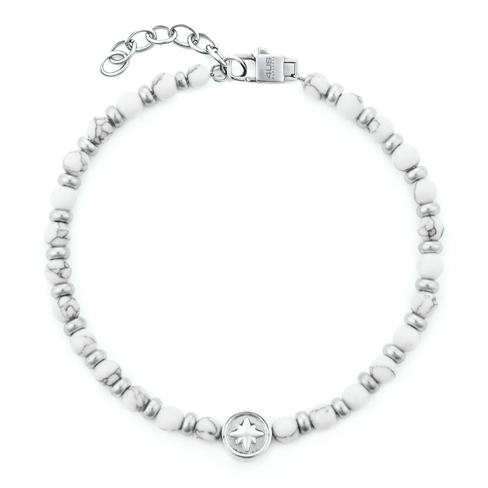 Bracciale 4US Cesare Paciotti Uomo Acciaio Rosa Dei Venti Pietre Bianche 4UBR7544