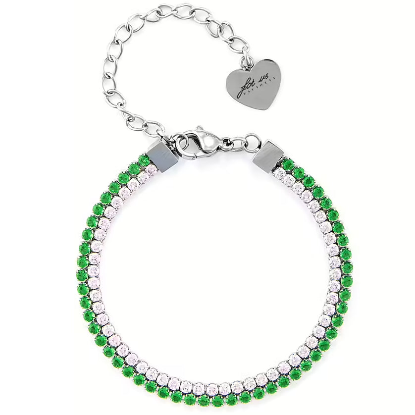 Bracciale Tennis Donna 4US Cesare Paciotti Acciaio Zirconi Verdi Rosa 4UBR6332W