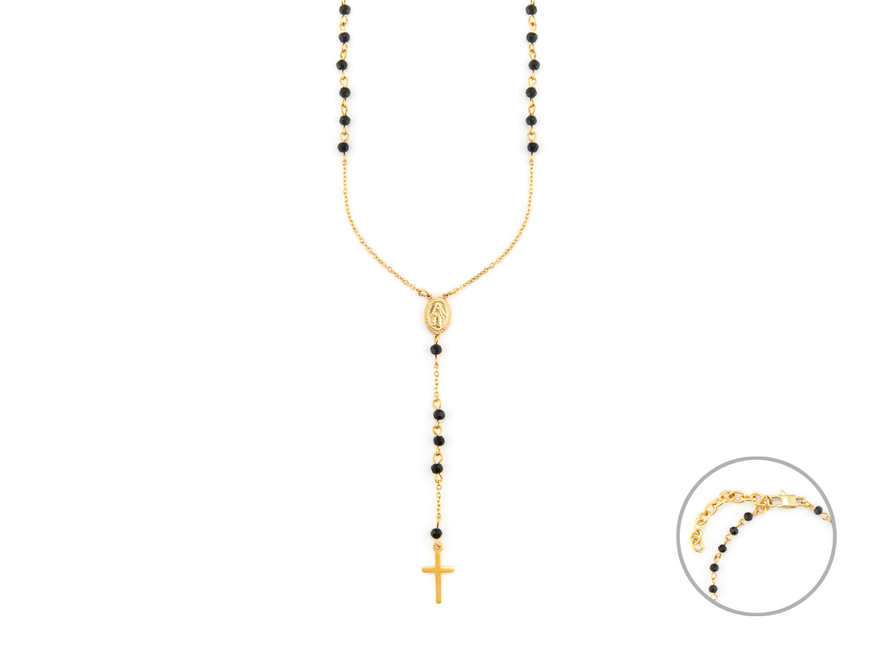 Collana Uomo 4US Cesare Paciotti Rosario Acciaio Dorato Biglie Nere 4UCL7342