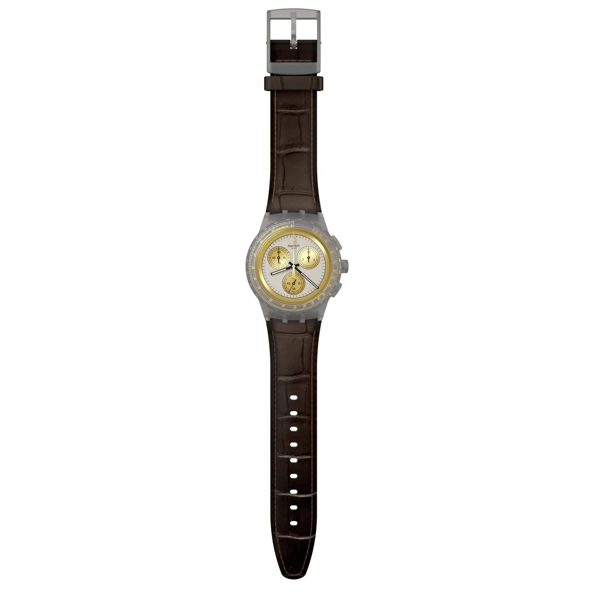 Orologio Unisex Swatch Golden Radiance Grigio Oro Quarzo Cronografo Data SUSM100