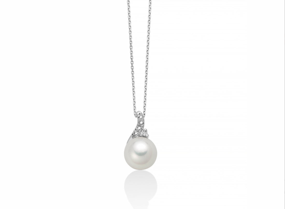 Collana Donna Miluna Girocollo Oro Bianco 18 KT Perla 7,5-8 mm Diamanti PCL6424