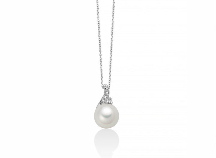 Collana Donna Miluna Girocollo Oro Bianco 18 KT Perla 7,5-8 mm Diamanti PCL6424