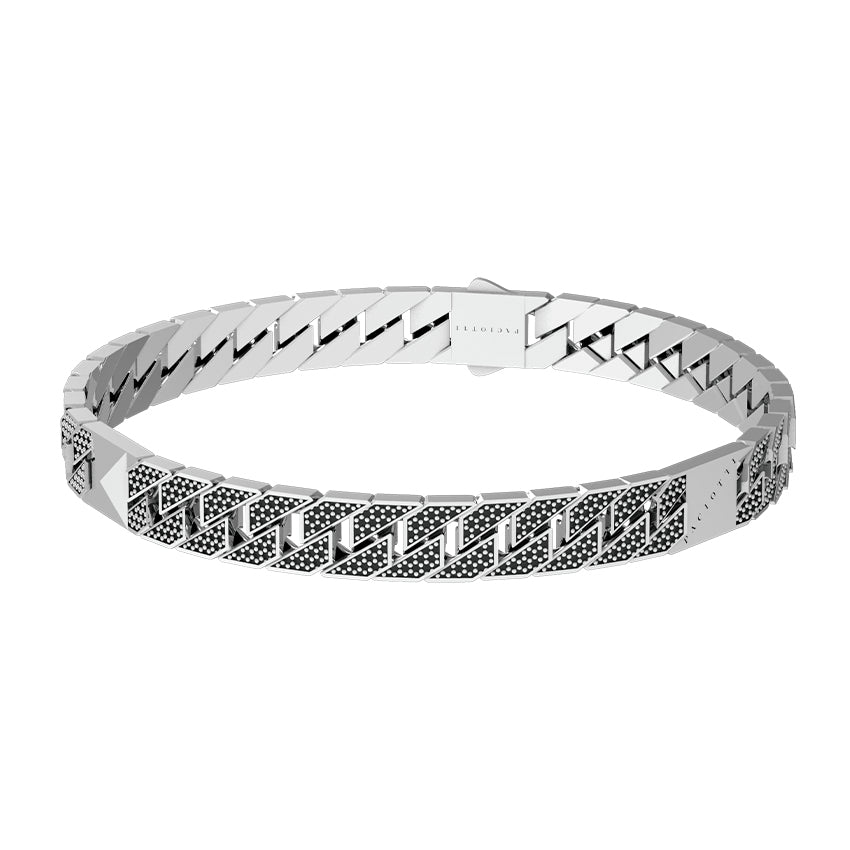 Bracciale Uomo Cesare Paciotti Argento Catena Groumette Zirconi Neri JPBR5045B