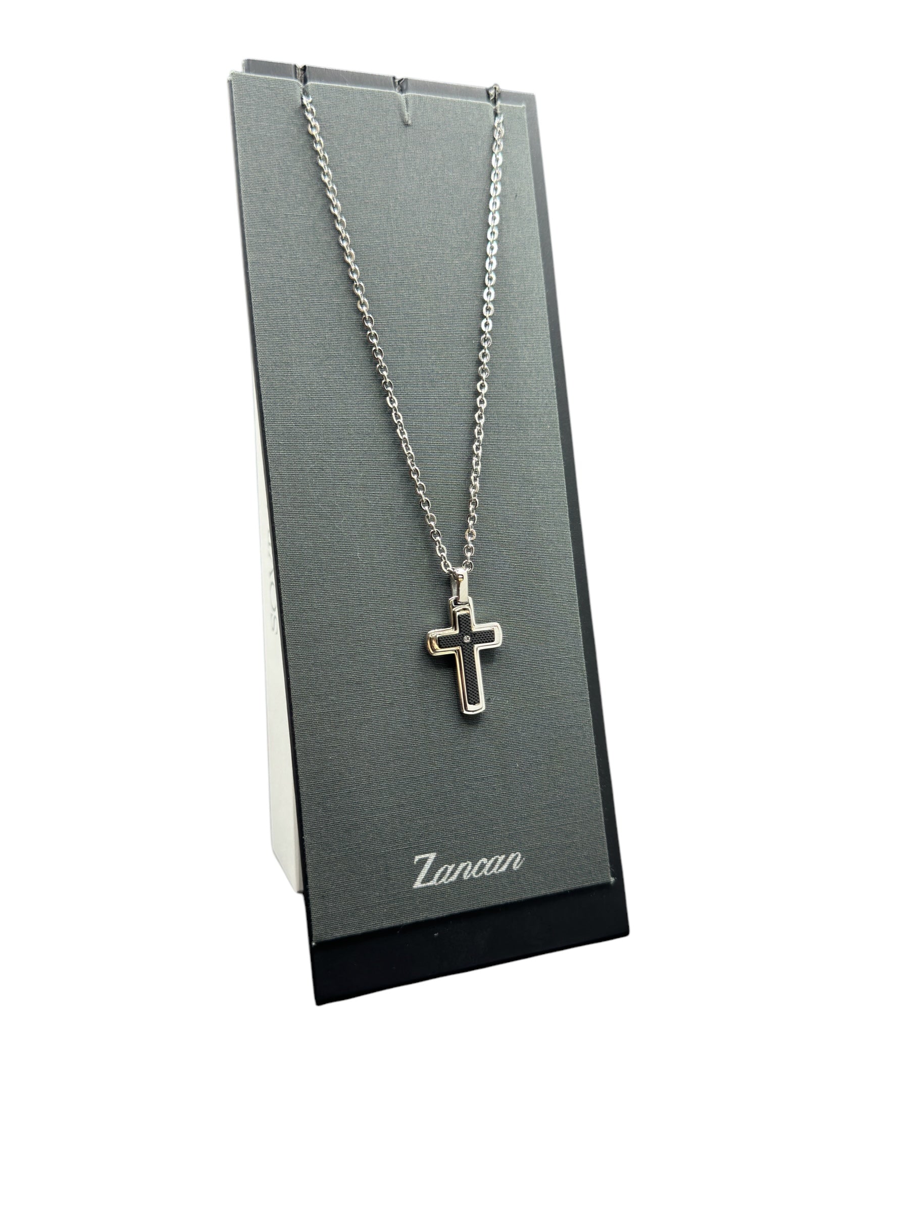 Collana Uomo Zancan Acciaio Croce Zircone Bianco EHC223