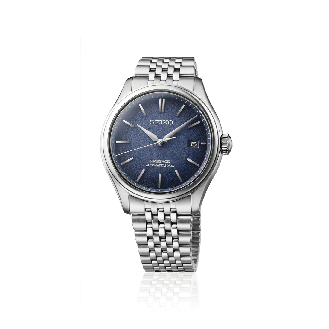 Orologio Uomo Seiko Presage Automatico Blu Seta Acciaio Data SPB525J1