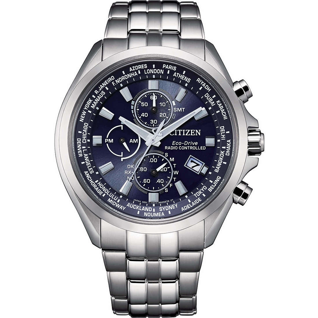 Orologio Uomo Citizen Eco Drive Radio Controllato Cronografo Acciaio Blu AT8200-87L