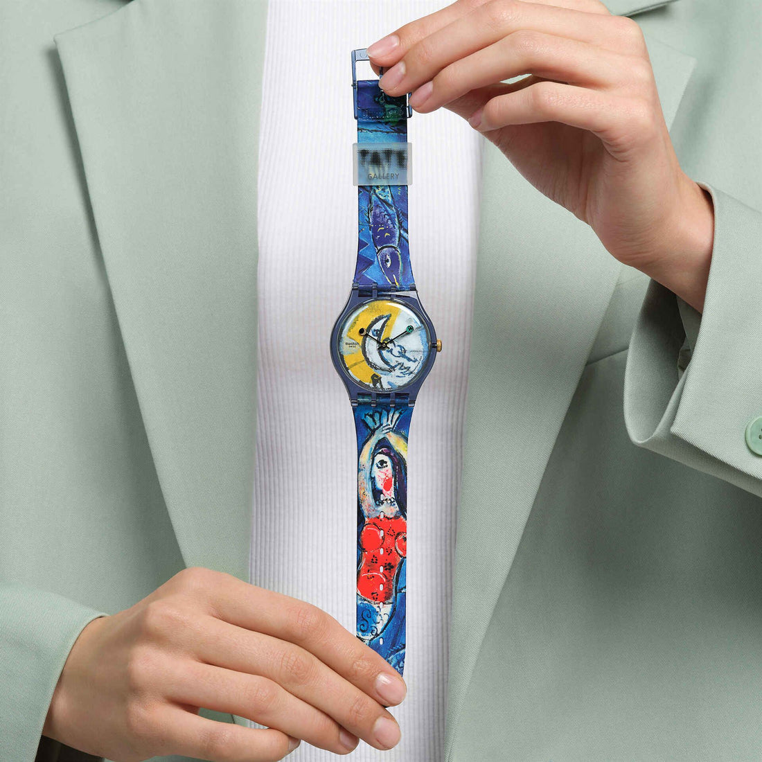 Orologio Unisex Swatch Chagall's Blue Circus Multicolore SUOZ365
