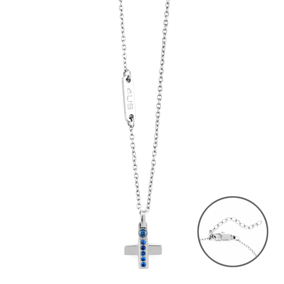 Collana Uomo 4US Cesare Paciotti Croce Greca Acciaio Zirconi Blu 4UCL6135