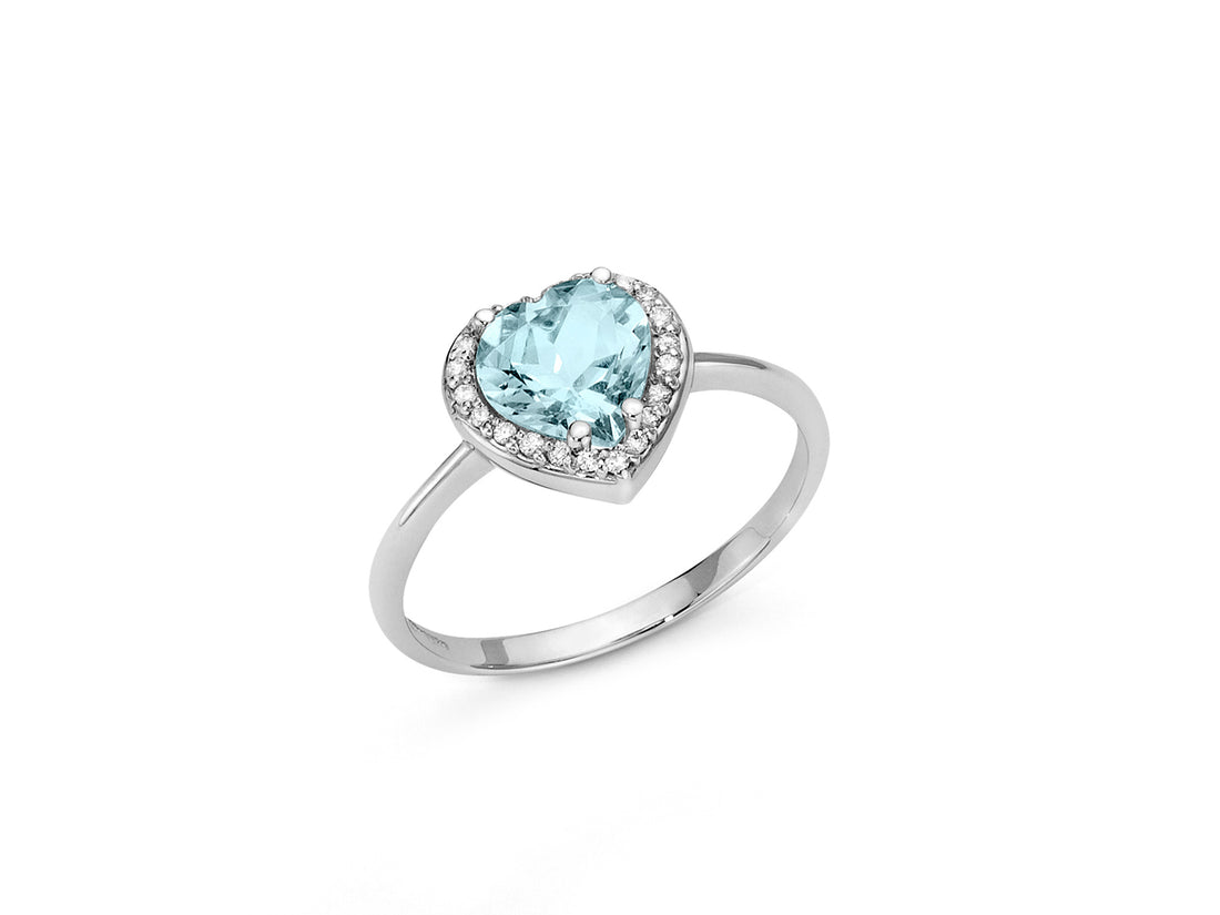 Anello Donna Miluna Solitario Cuore Oro 18 KT Acquamarina Diamanti LID3373