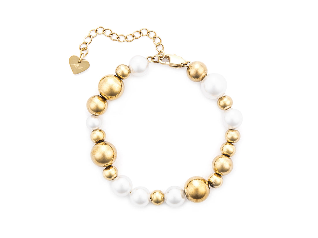 Bracciale Donna Acciaio Dorato 4US Cesare Paciotti con sfere dorate e perle 4UBR7391W