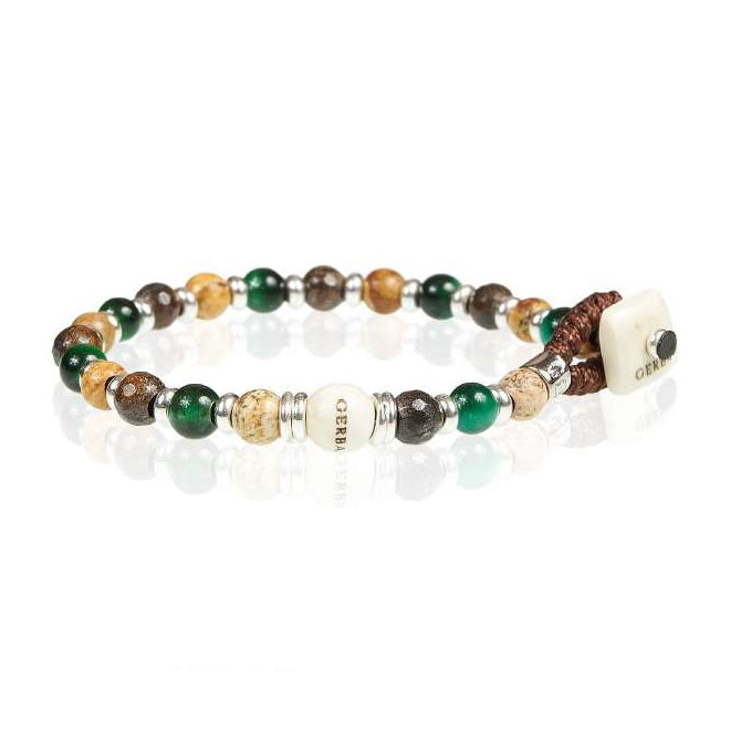Bracciale Unisex Gerba Argento 925 Cotone Marrone Verde Legno Fossile WINTERC05