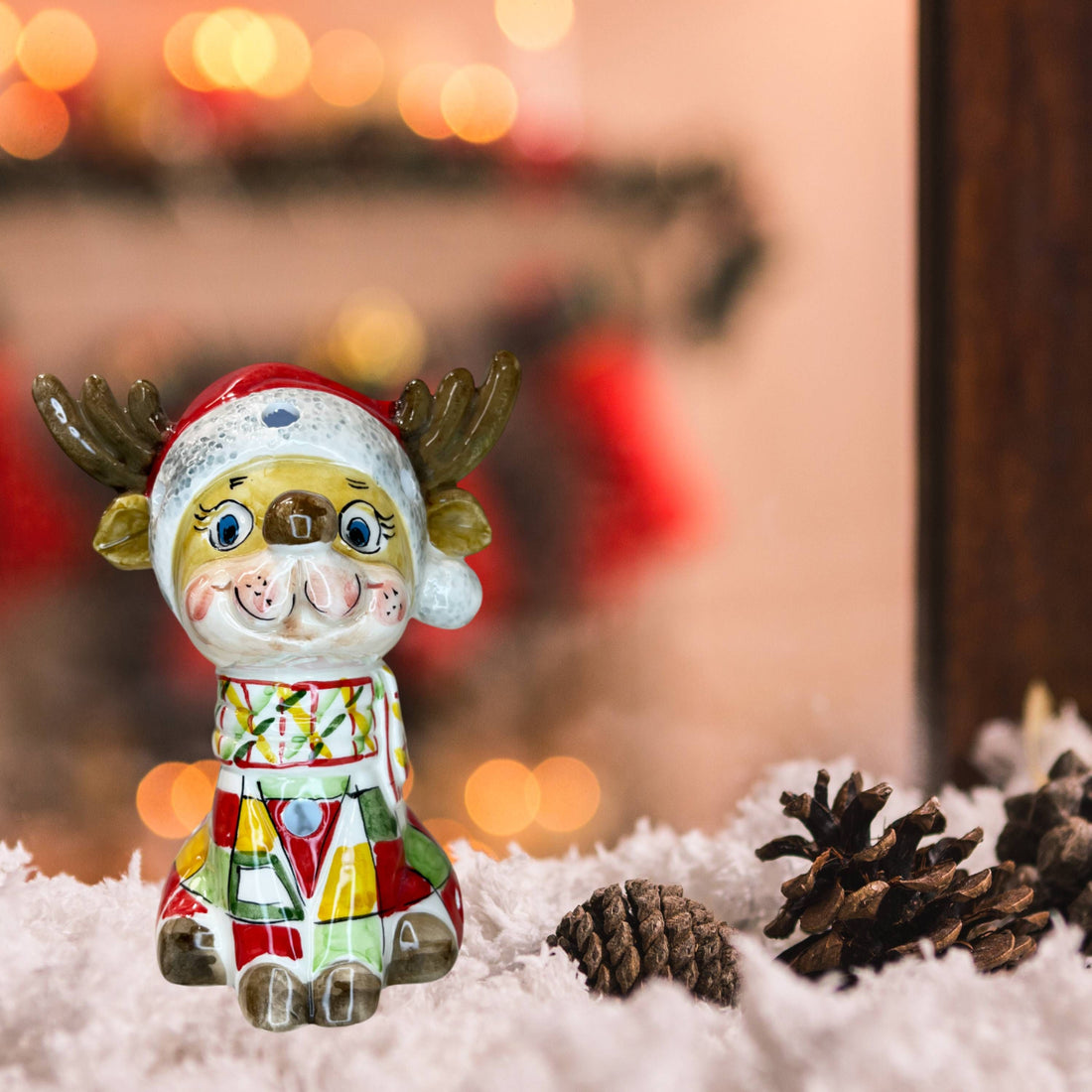 Renna Grande Capodimonte Led Maglione Multicolor 19cm CAP49