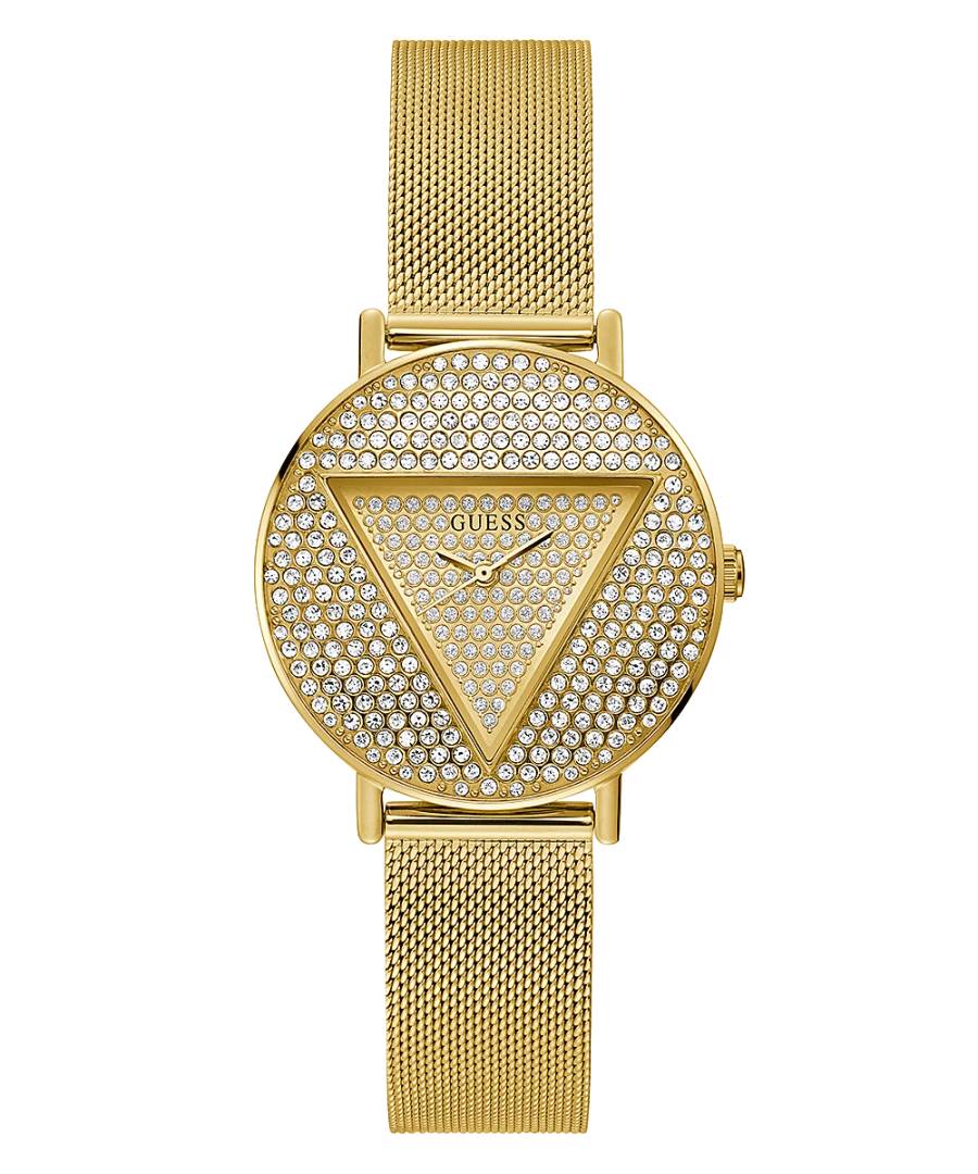 Orologio Donna Guess Quarzo Solo Tempo Zirconi Acciaio Dorato Maglia Milano GW0477L2