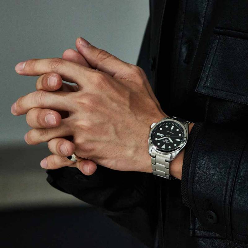 Orologio Uomo Seiko 5 Automatico Doppia Data Quadrante Nero Acciaio SRPE55K1
