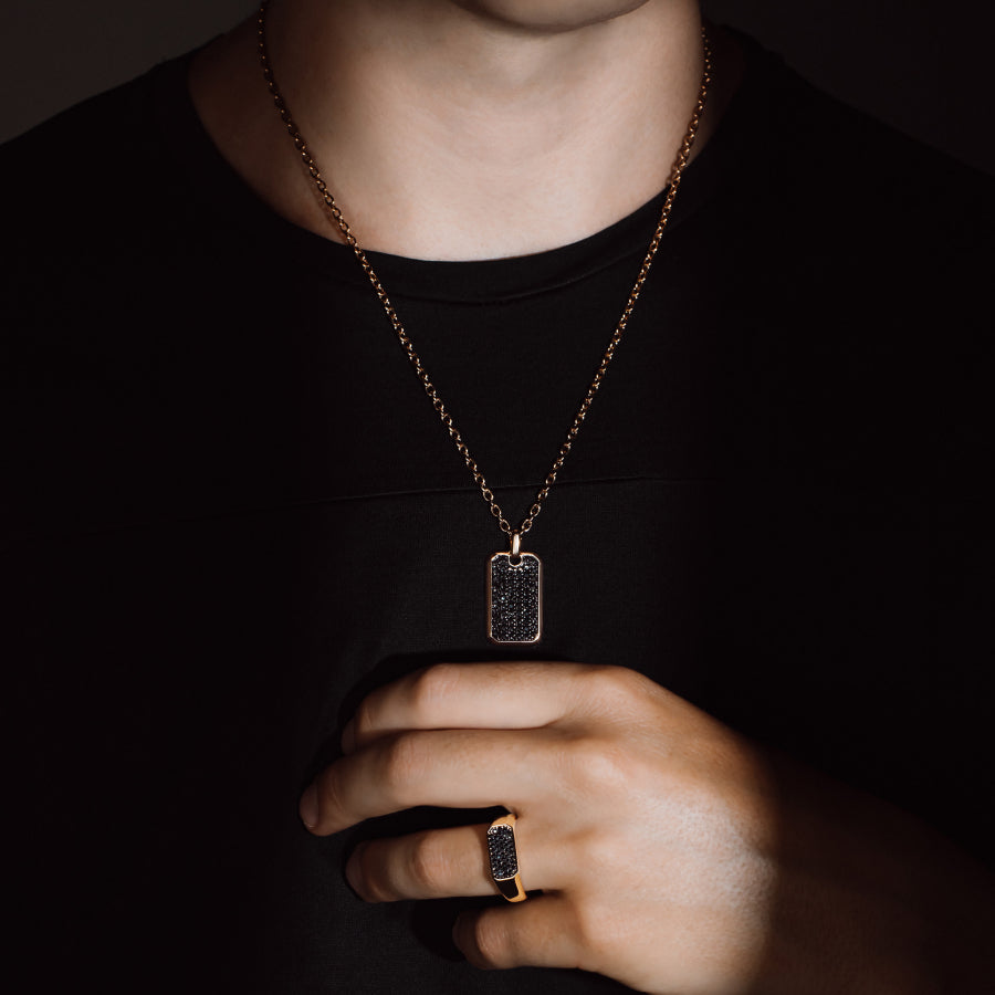 Collana Uomo Liu Jo Acciaio Rosè Catena Rolò Targhetta Zirconi Neri MLJ535