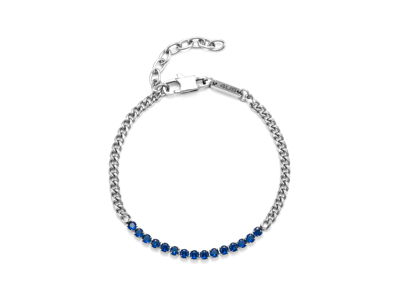 Bracciale Uomo 4US Cesare Paciotti Tennis Catena Acciaio Zirconi Blu 4UBR5600