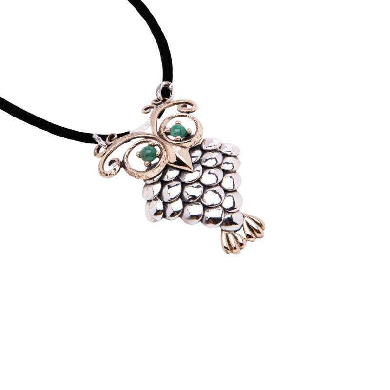 Collana Donna Nemoris Argento 925 Bronzo Rosè Civetta Occhi Verdi HCS11