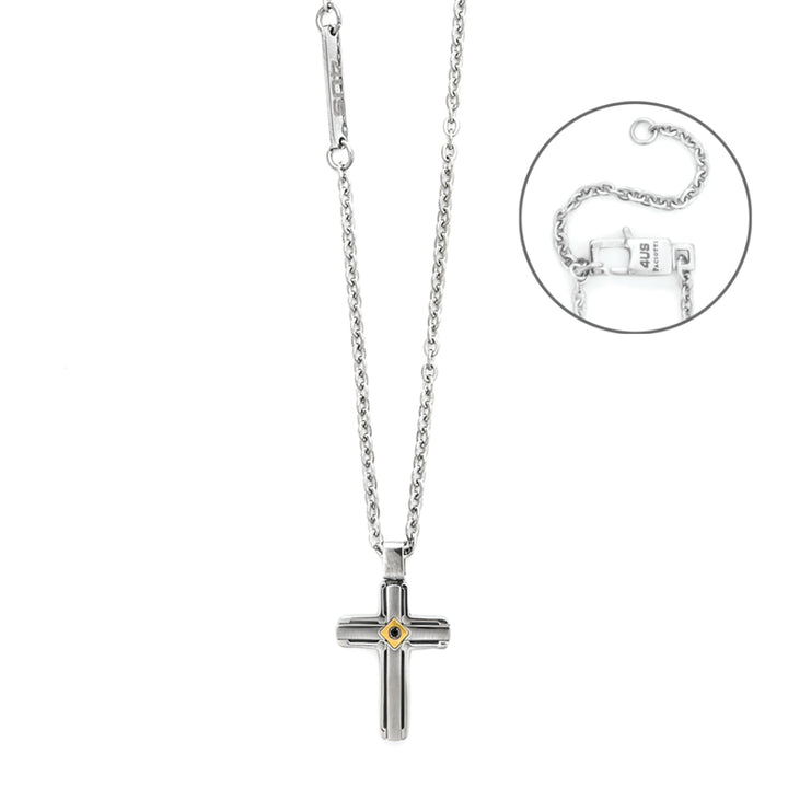 Collana Uomo 4US Cesare Paciotti Acciaio Croce Zircone Oro 18 KT 4UCL8300