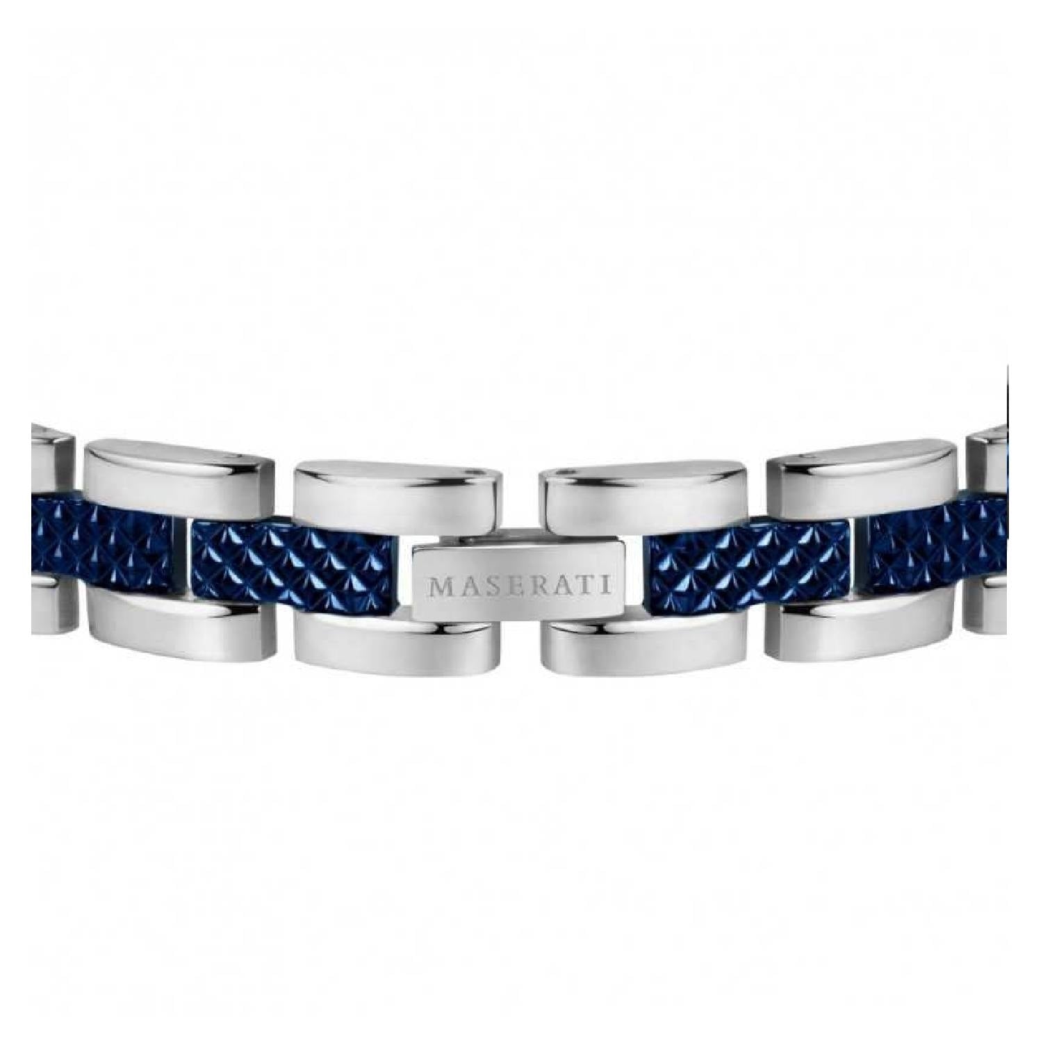 Bracciale Uomo Acciaio Maserati Logo Centrale Blu Semirigido JM419ASC02