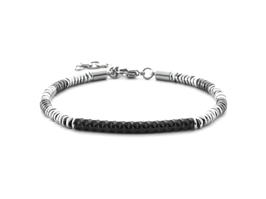 Bracciale Uomo 4US Cesare Paciotti acciaio Bianco e pvd nero centrale rigido  4UBR7028