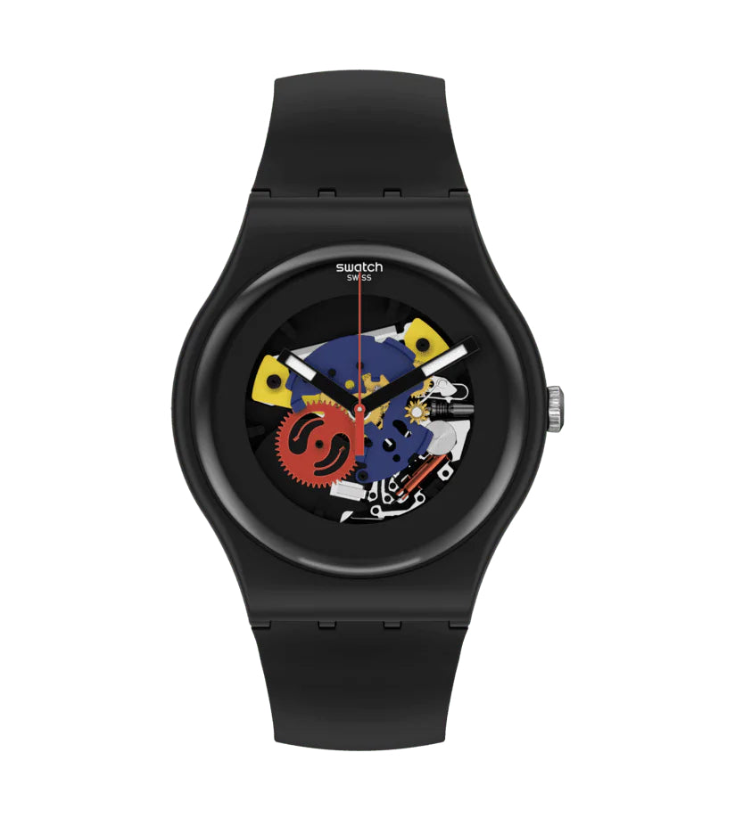 Orologio Uomo Swatch Quarzo Solo Tempo Black Lacquered Scheletrato Nero SO29B107
