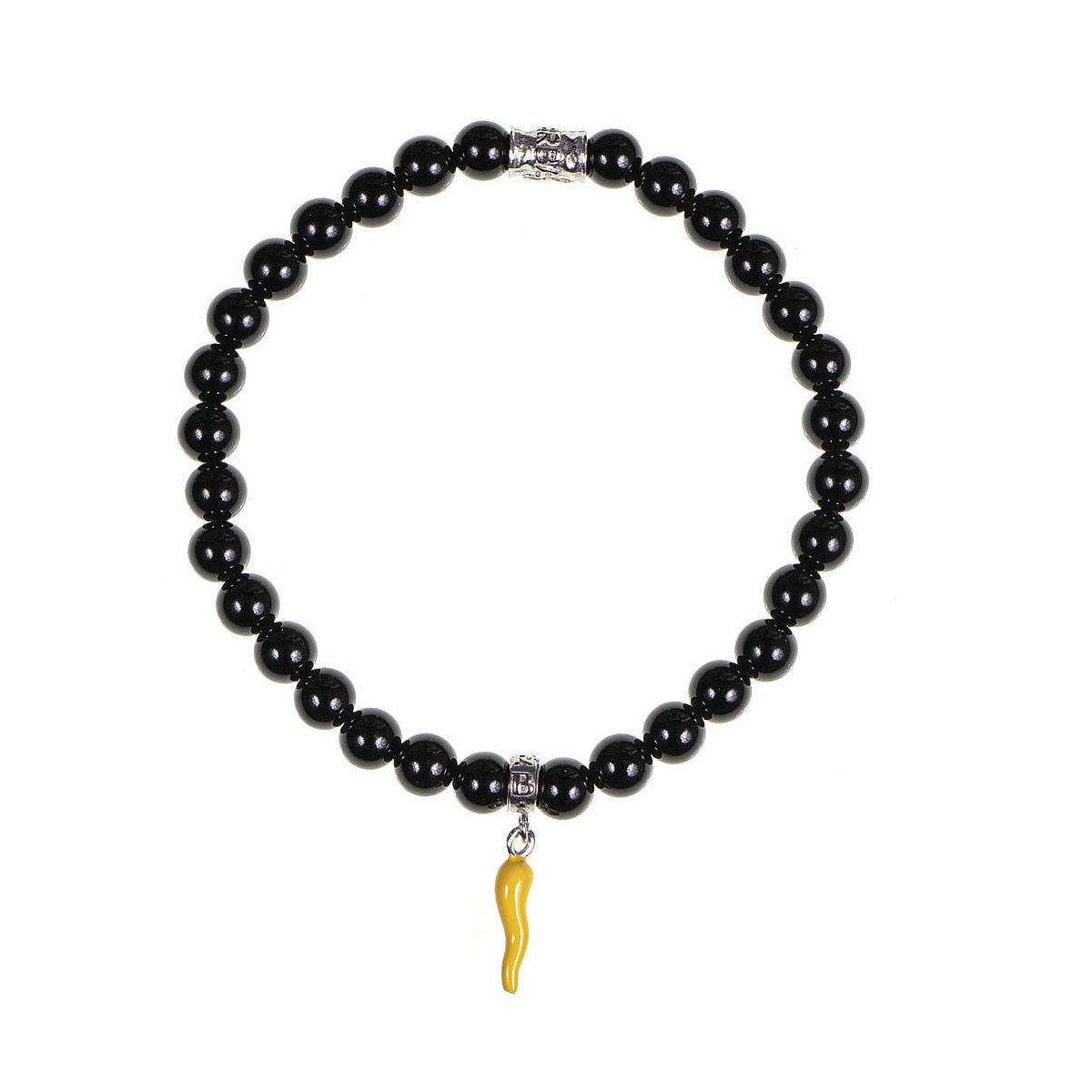 Bracciale Unisex Gerba Argento 925 Pietre Naturali Lucide Nere Corno Giallo HORN1