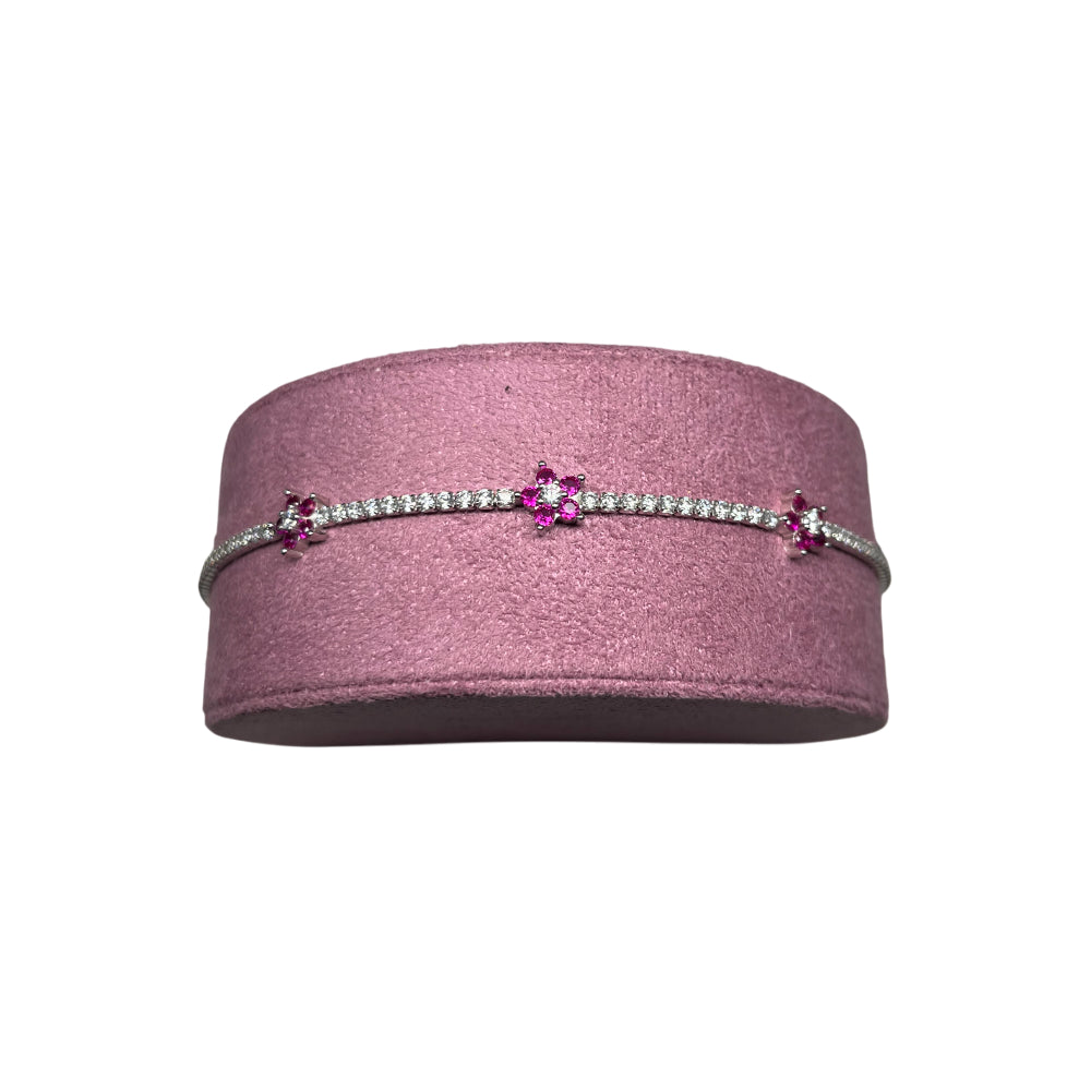 Bracciale Donna Re Mida Tennis Argento 925 Zirconi Fiori Rosso Tennis-46