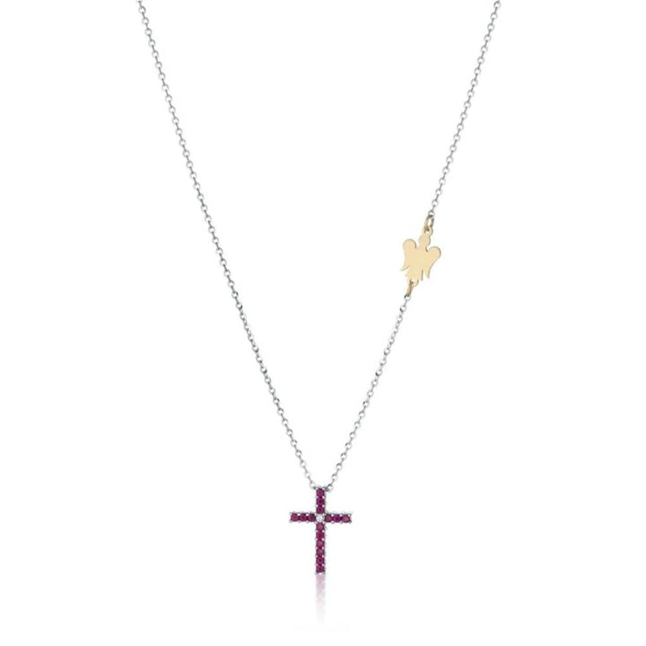 Collana Donna Roberto Giannotti Oro Bianco 9 KT Diamante Rubini Rossi Croce LUX302R