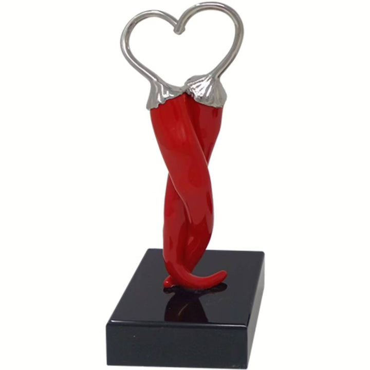 Scultura Peperoncino Abbraccio Rosso Argento Medio 22,5 cm Base Nera PP0341/1