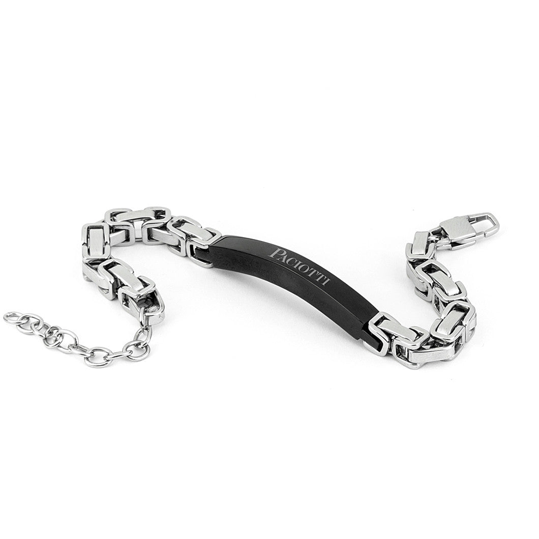 Bracciale Uomo 4US Cesare Paciotti acciaio Bianco con centrale rigido in pvd nero  4UBR4375