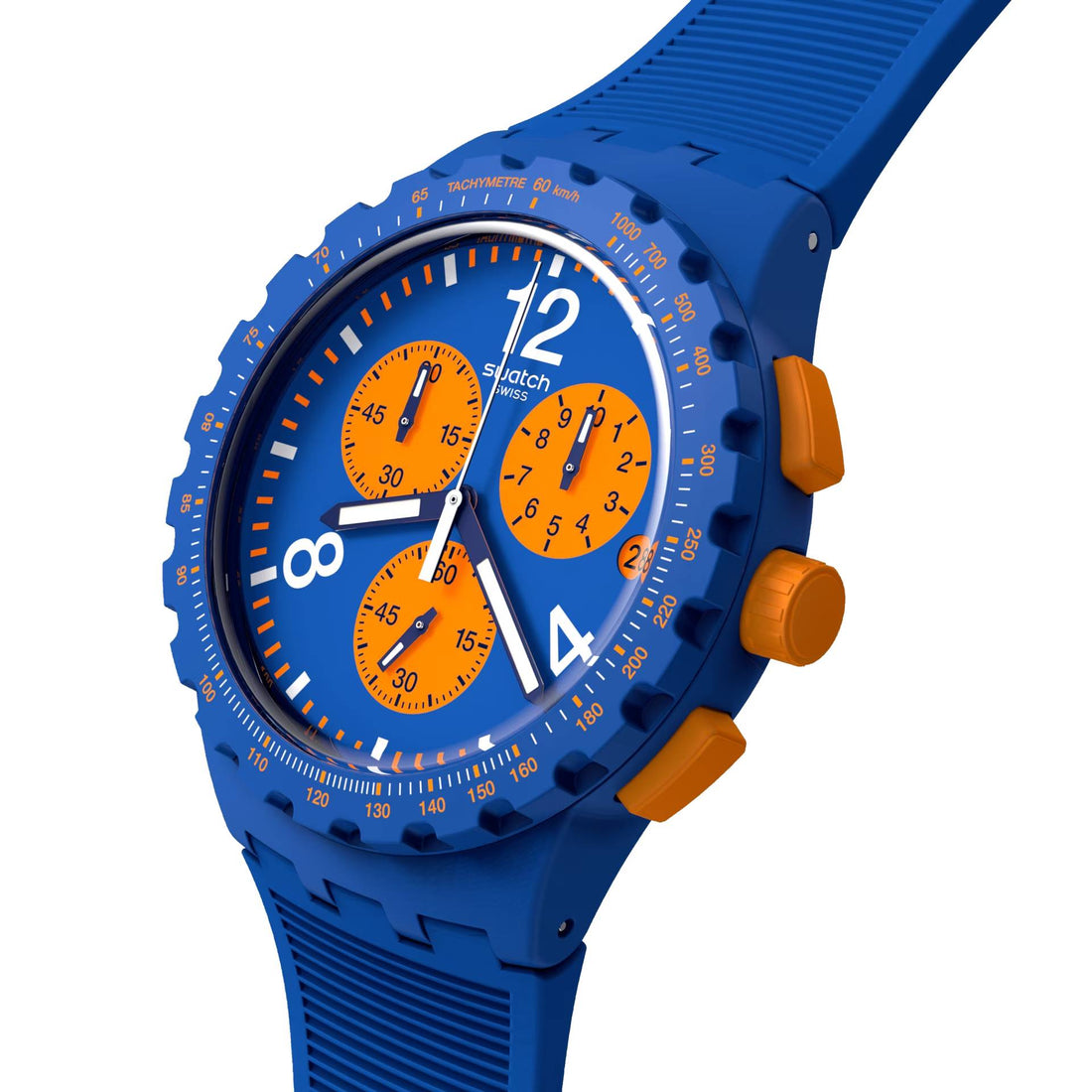 Orologio Unisex Swatch Primarly Blue Arancione Quarzo Cronografo Data SUSN419