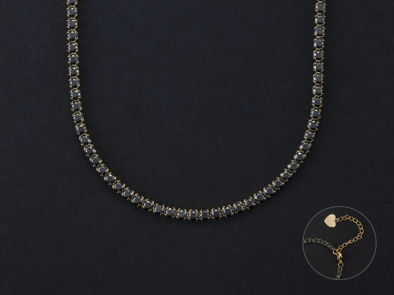 Collana Donna 4US Cesare Paciotti Acciaio Dorato Tennis Zirconi Neri 3 mm 4UCL5463W