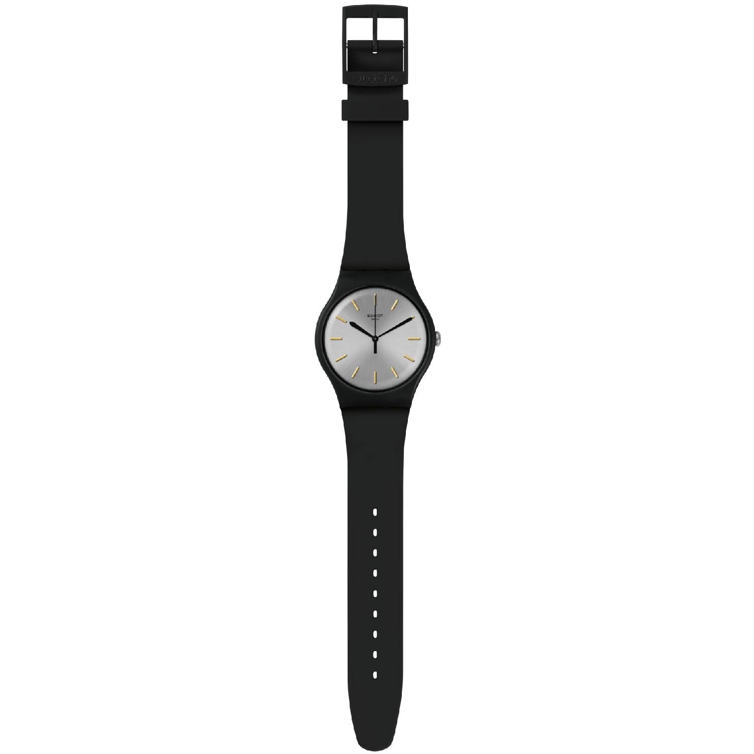 Orologio Uomo Gomma Resina Swatch Quarzo Solo Tempo Nero Argento SUOB173