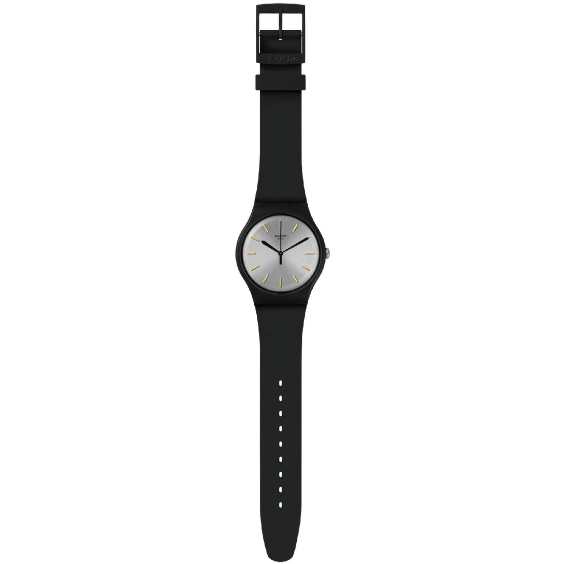 Orologio Uomo Gomma Resina Swatch Quarzo Solo Tempo Nero Argento SUOB173
