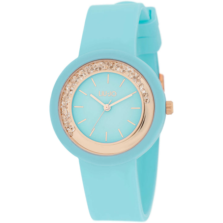 Orologio Donna Bambina Liu Jo Quarzo Solo Tempo Dorato Dancing Gomma Turchese TLJ2205